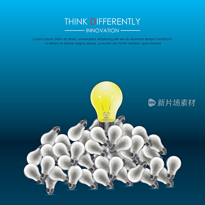 THINKING DIFFERENTLY. Design idea with light bulbs